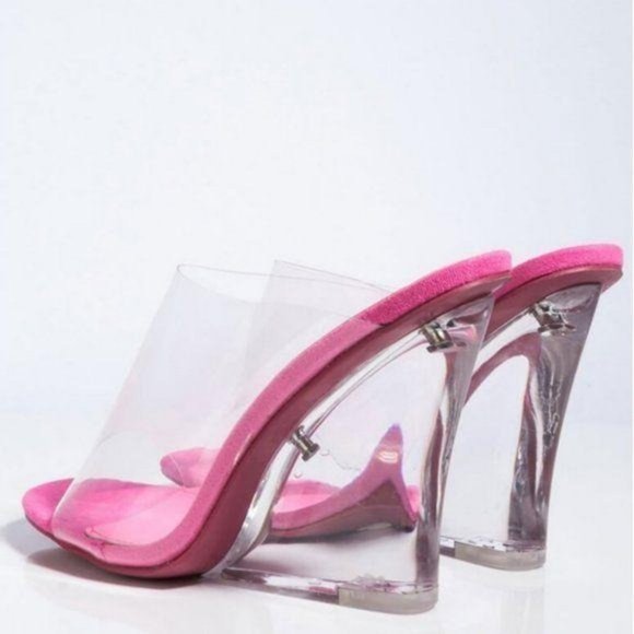 Clear Peep Toe Wedges in Fuchsia - Picture 6 of 9